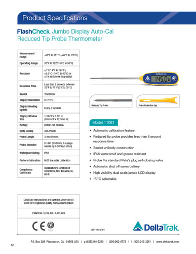 Download FlashCheck Jumbo Display Auto-Cal Reduced Tip Probe Thermometer Spec Sheet