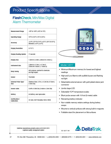 Download FlashCheck Min-Max Alarm Digital Thermometer Spec Sheet