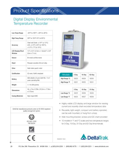 Download Digital LCD Environmental Temperature Chart Recorder Spec Sheet