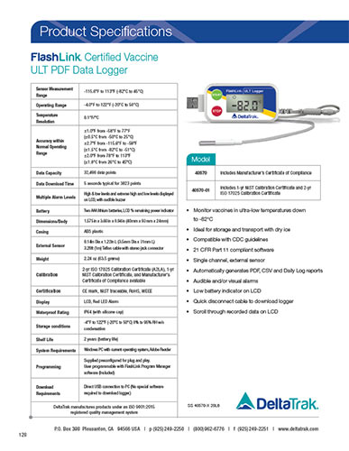 Download FlashLink Certified Vaccine ULT PDF Data Logger Spec Sheet
