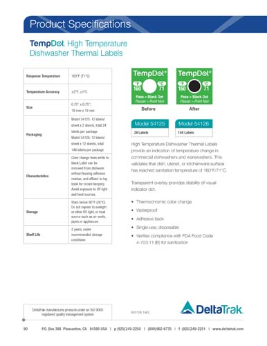 Download TempDot High Temperature Dishwasher Thermal Labels Spec Sheet